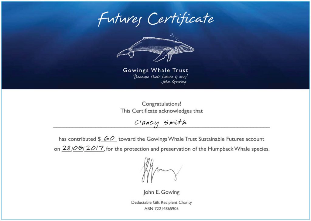 Donation Certificate – Gowings